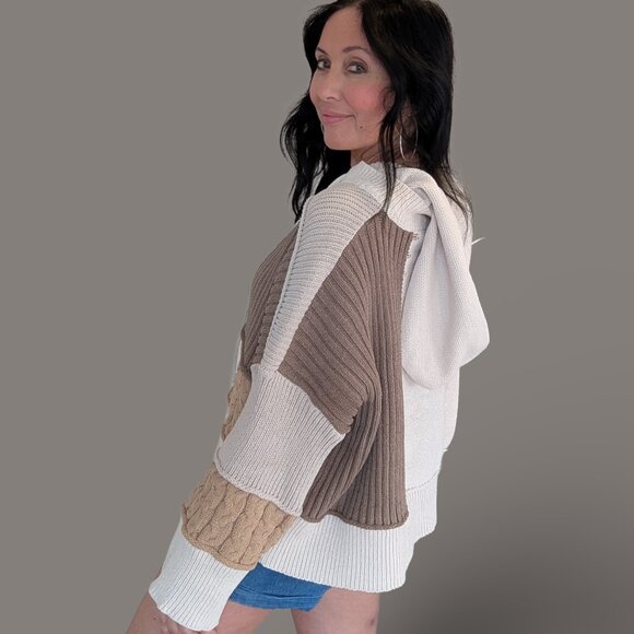 POL Tan Tones Block Knit Hooded Sweater - Small - Picture 5 of 13